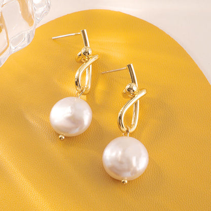 [金/METAL] Golden Wave Pearl Drop Earrings · 鮫人淚