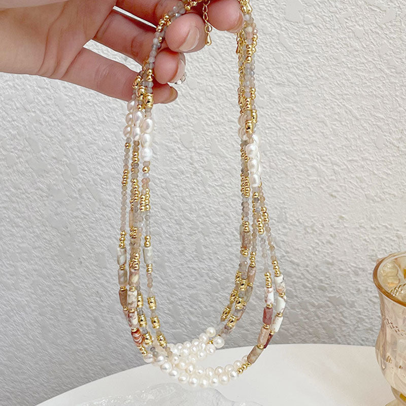 [金/METAL] Serenade Pearl and Stone Necklace · 流沙