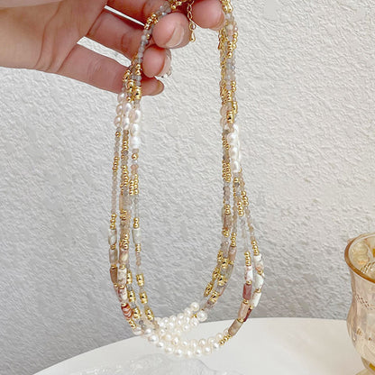 [金/METAL] Serenade Pearl and Stone Necklace · 流沙