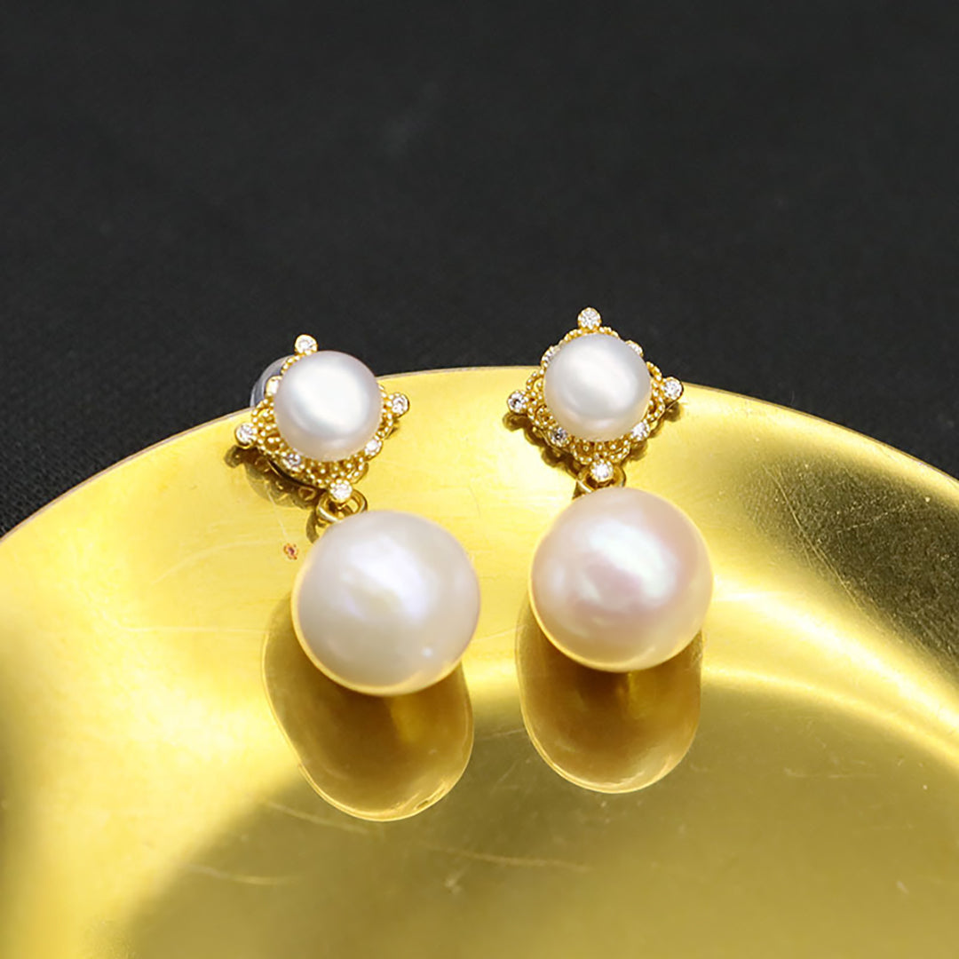 [金/METAL] Regal Elegance Pearl Drop Earrings · 鈿