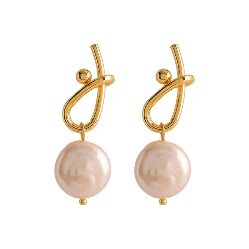 [金/METAL] Golden Wave Pearl Drop Earrings · 鮫人淚