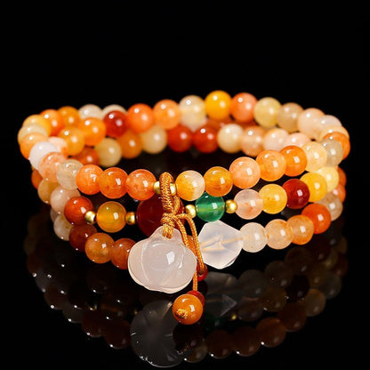 [土/EARTH] Five-Color Jade Bracelet with Pumpkin Pendant · 琥珀