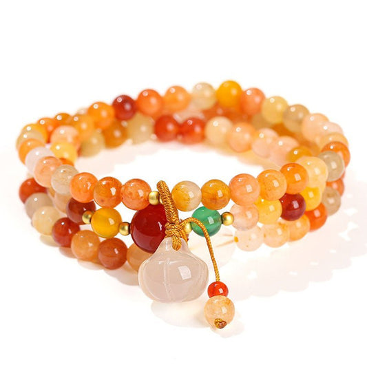 [土/EARTH] Five-Color Jade Bracelet with Pumpkin Pendant · 琥珀