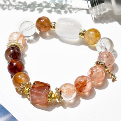 [土/EARTH] Micro Pave Natural Red Hematoid Gemstone Bracelet · 喜柿