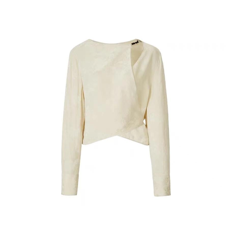 Modern Chinese Cross-Collar Jacquard Blouse