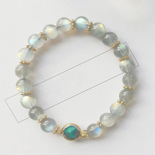 [木/WOOD] Rainbow Moonstone Bracelet · 鬆綠