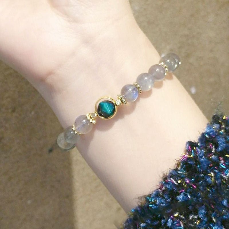 [木/WOOD] Rainbow Moonstone Bracelet · 鬆綠