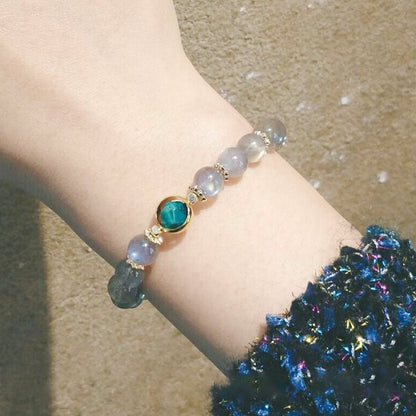 [木/WOOD] Rainbow Moonstone Bracelet · 鬆綠