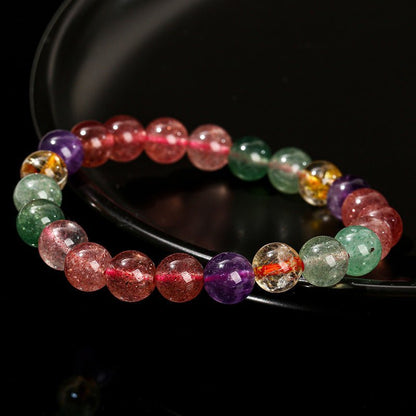 [木/WOOD] Tourmaline Strawberry Quartz Multi-gemstone Bracelet · 百納