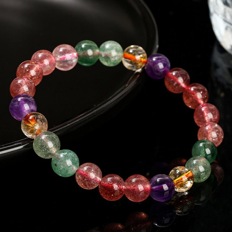 [木/WOOD] Tourmaline Strawberry Quartz Multi-gemstone Bracelet · 百納